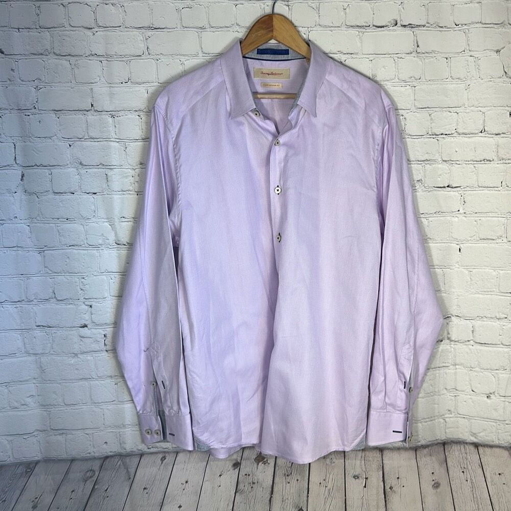Tommy Bahama Island Modern‎ Fit Long Sleeve Dress  Shirt L Large Pink